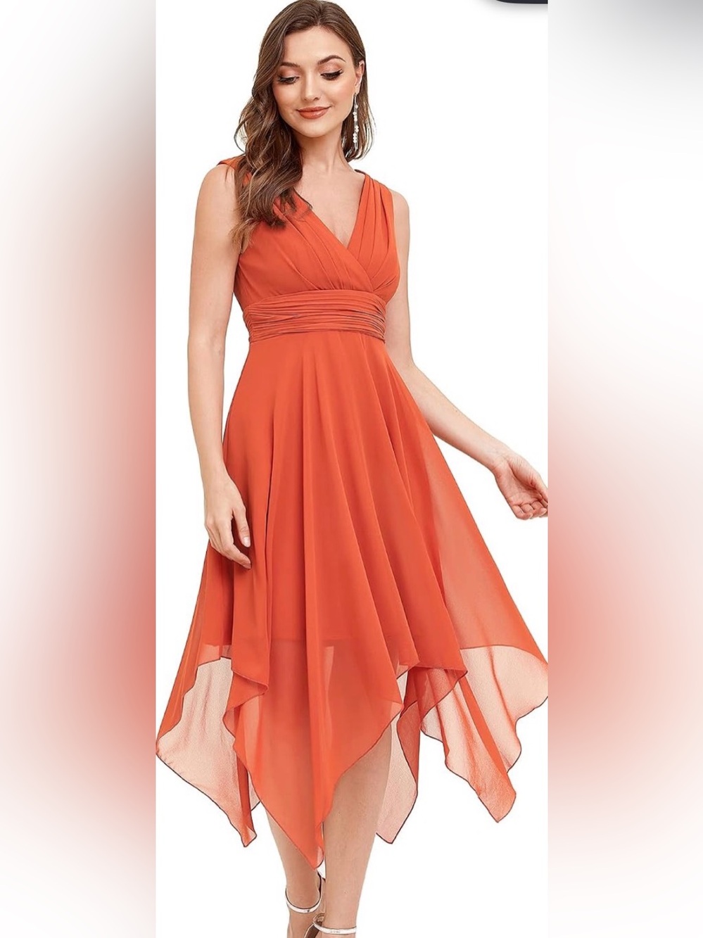 Ever-Pretty Double V-Neck Ruched Midi Chiffon Dress NWT XL 10